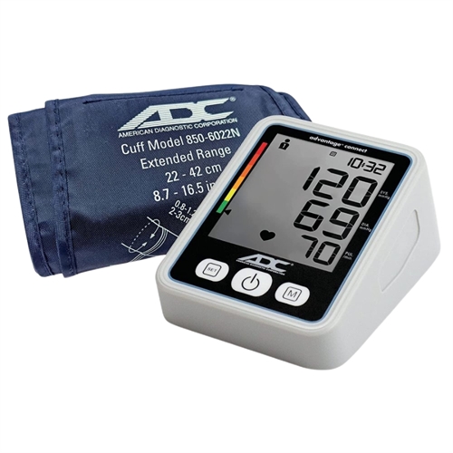 ADC advantage blodtryksapparat med Bluetooth og app kommer med manchet der passer til overarme der måler fra 22-42 cm.