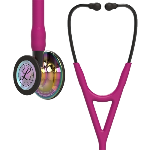 Littmann Cardiology IV stetoskop Hindbær med regnbuefarvet klokke i højglans og røgfarvede stænger