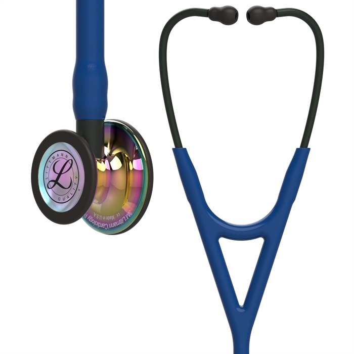 Littmann Cardiology IV stetoskop Marineblå med regnbuefarvet klokke i højglans og sorte stænger